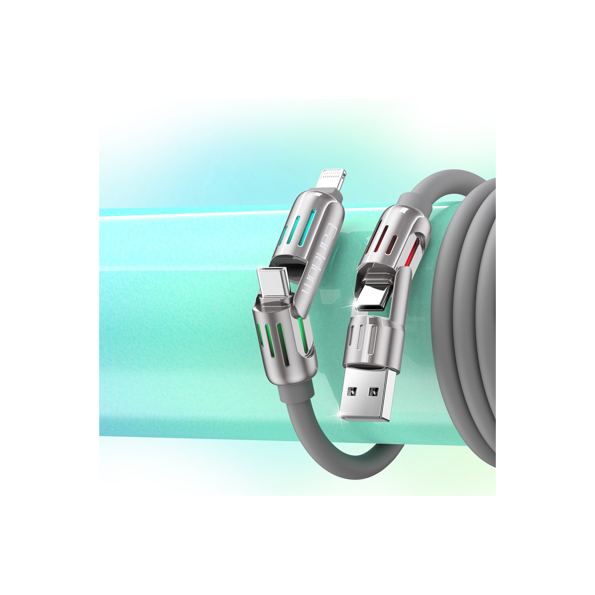 Earldom IC02 4in1 240W Type-C to Type-C Ekstra 2.4A USB to Lightning ve 30W Type-C to Lightninge Dönüşme Özellikli PD Hızlı Şarj Kablosu – Gri görseli 2