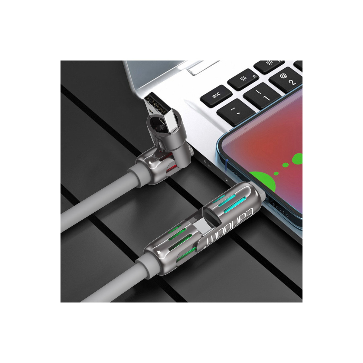 Earldom IC02 4in1 240W Type-C to Type-C Ekstra 2.4A USB to Lightning ve 30W Type-C to Lightninge Dönüşme Özellikli PD Hızlı Şarj Kablosu – Gri görseli 3