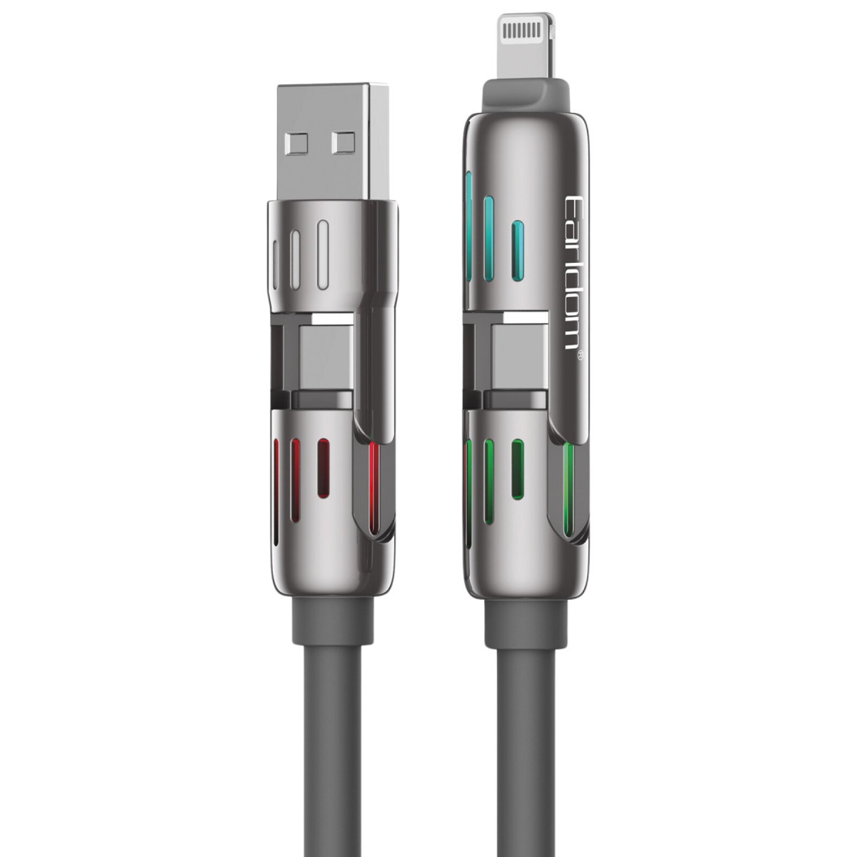 Earldom IC02 4in1 240W Type-C to Type-C Ekstra 2.4A USB to Lightning ve 30W Type-C to Lightninge Dönüşme Özellikli PD Hızlı Şarj Kablosu – Gri görseli 1