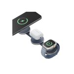 Energea AluMag Trio 3in1 Katlanabilir Qi2 Destekli 15W Telefon Saat Airpods Masaüstü Hızlı Şarj Standı - Mavi - Görsel 2