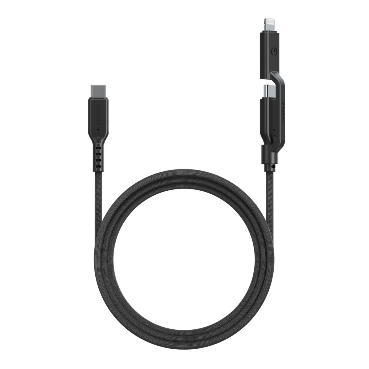 Energea Flow Duo 2in1 1.5M 240W Type-C to Type-C ve Lightning PD Hızlı Şarj Kablo - Siyah