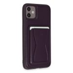 HDD Apple iPhone 11 Kılıf HD Deri Luxury Magnet Kartvizitli Kapak - Derin Mor
