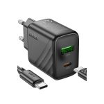 Hoco. CS23A Sunlight 30W 1 Adet Type-C ve 1 Adet USB 3.0 QC Çıkışlı Ekstra Type-C to Type-C Kablolu PD Hızlı Şarj Aleti - Siyah - Görsel 2