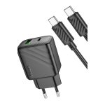 Hoco. CS23A Sunlight 30W 1 Adet Type-C ve 1 Adet USB 3.0 QC Çıkışlı Ekstra Type-C to Type-C Kablolu PD Hızlı Şarj Aleti - Siyah