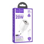 Hoco. N46 Glorious 1 Adet Type-C ve 1 Adet USB Çıkışlı Ekstra Type-C to Type-C Kablolu 20W PD Hızlı Şarj Aleti - Beyaz - Görsel 2