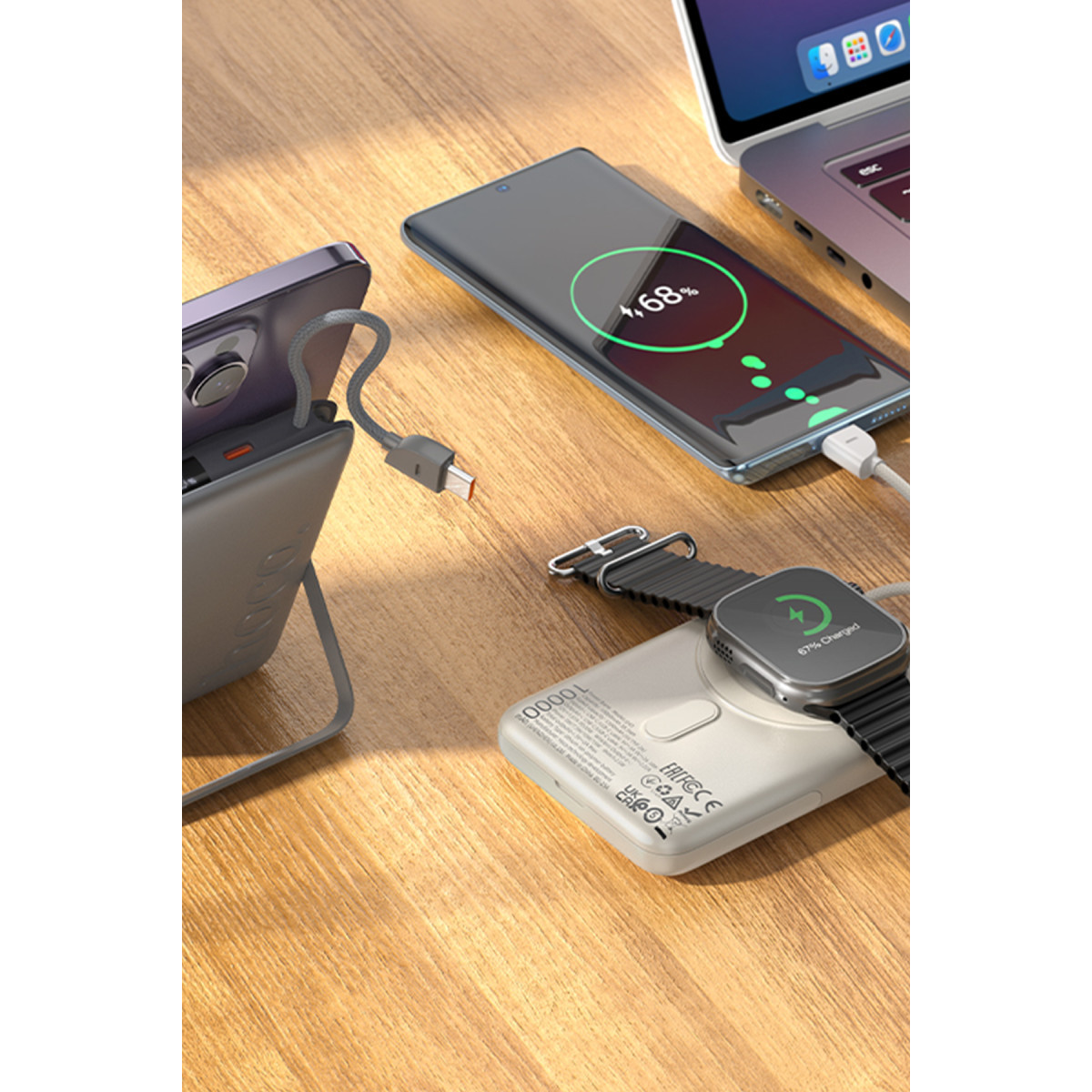 Hoco. Q43 Clever 3in1 10.000 mAh PD 20W Standlı Magsafe Powerbank – Gri görseli 5
