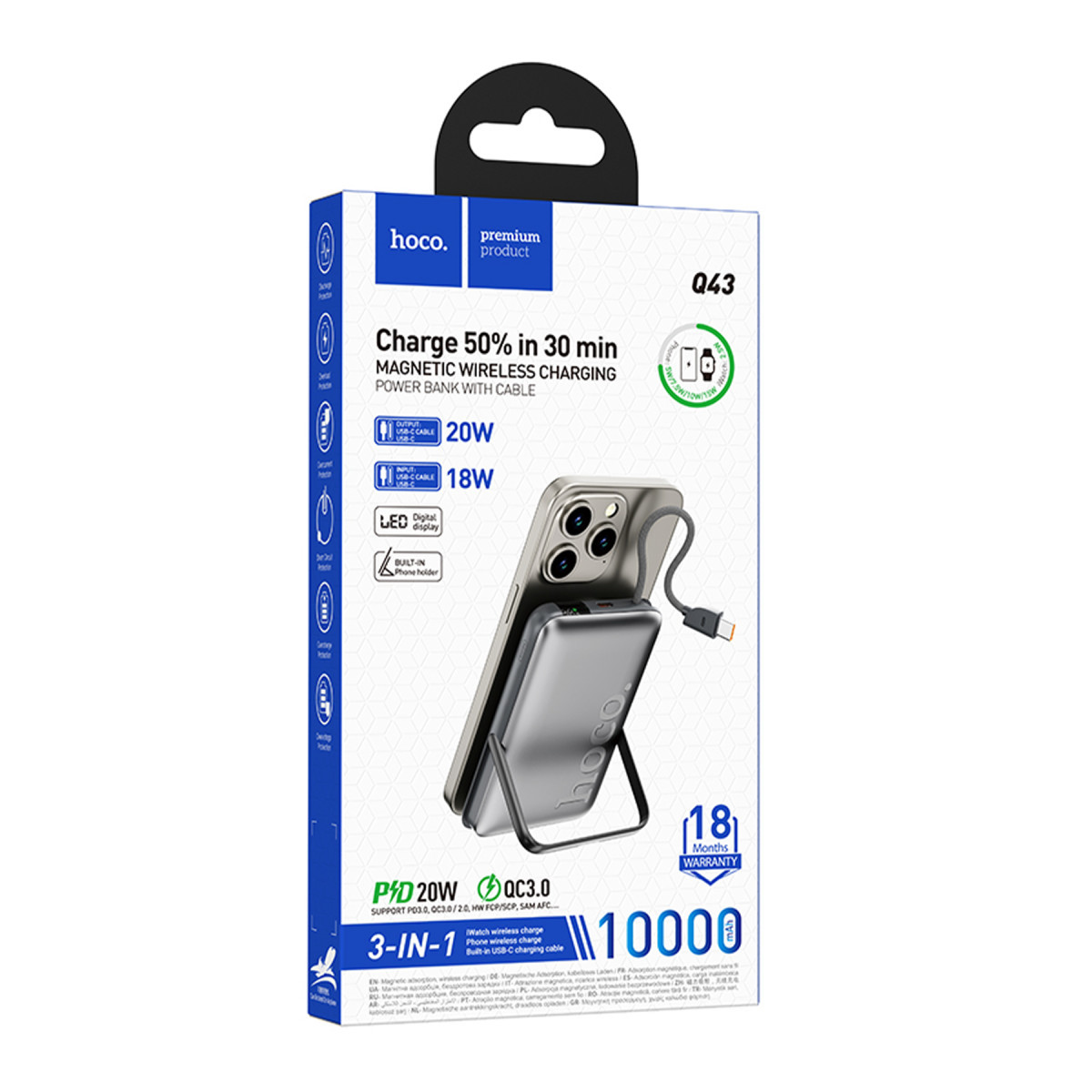 Hoco. Q43 Clever 3in1 10.000 mAh PD 20W Standlı Magsafe Powerbank – Gri görseli 6