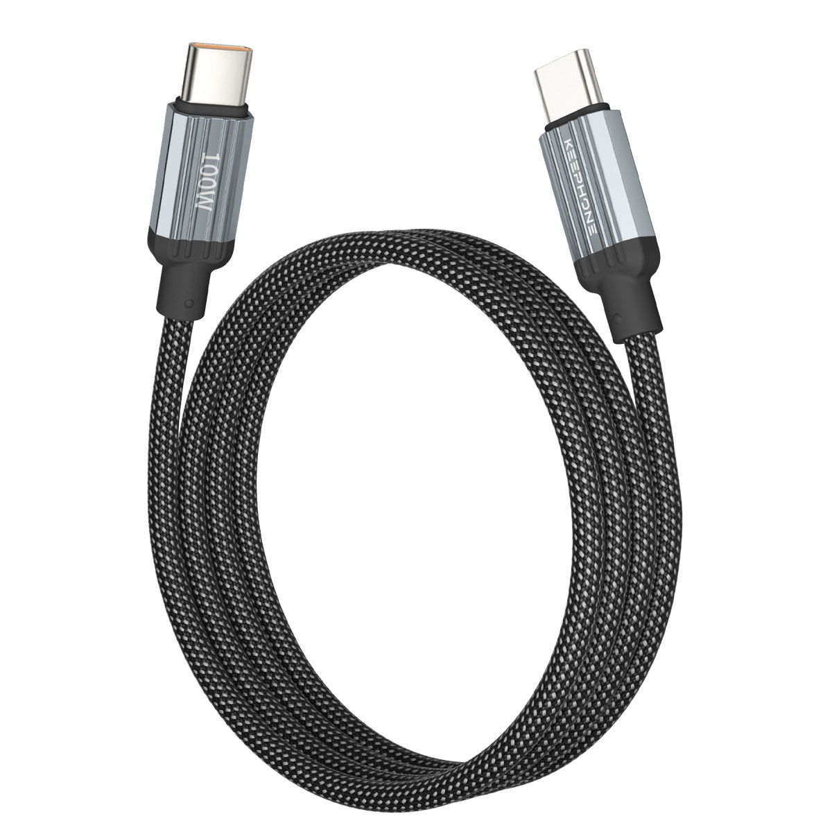 Keephone Magcoil 1M 100W Örgülü Type-C to Type-C Mıknatıslı PD Hızlı Şarj Data Kablosu – Siyah görseli 1