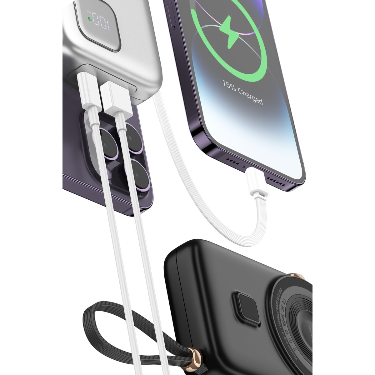 Keephone PB17 RapidPower 10.000 mAh 20W Type-C 20W Lightning 22.5W USB 15W Kablosuz Şarj PD Magsafe Powerbank – Gümüş görseli 5