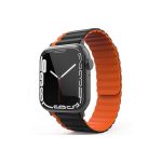 Movenchy Apple Watch 42mm MO-WB1 Çift Renk Mıknatıslı Silikon Kordon - Siyah-Turuncu
