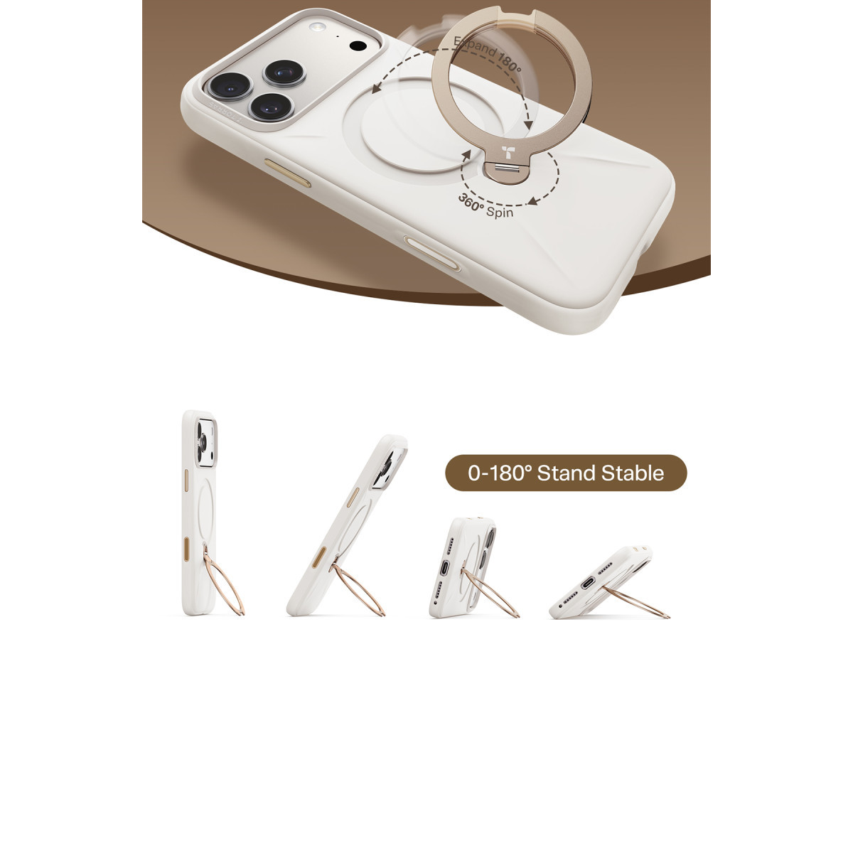 Torras Apple iPhone 17 Pro Max O Stand Spin Silicone Serisi Magsafe Kılıf – Beyaz görseli 4