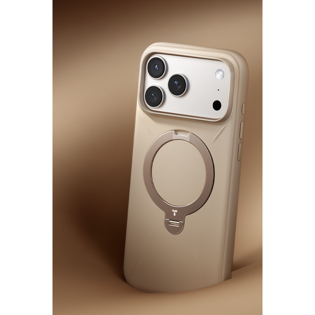 Torras Apple iPhone 17 Pro Max O Stand Spin Silicone Serisi Magsafe Kılıf – Krem görseli 3