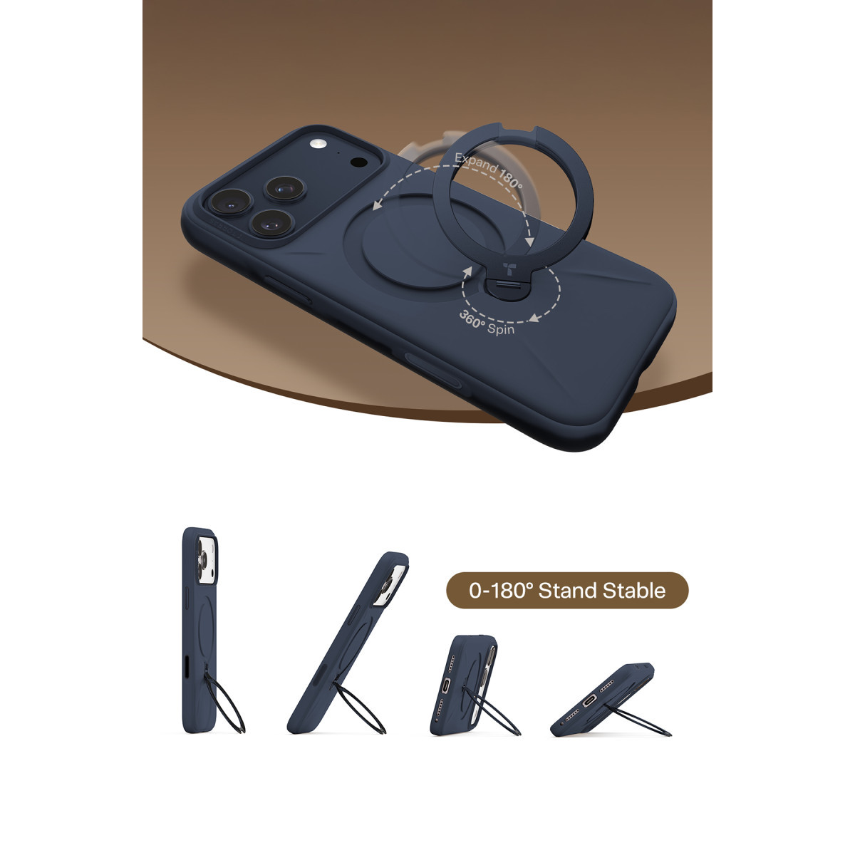 Torras Apple iPhone 17 Pro Max O Stand Spin Silicone Serisi Magsafe Kılıf – Lacivert görseli 4