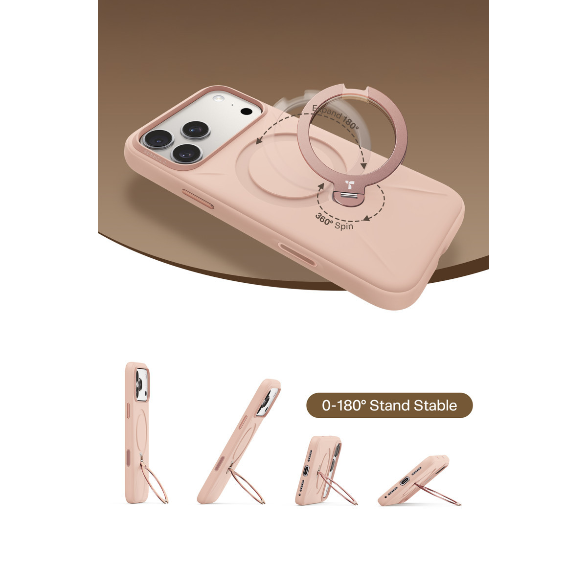 Torras Apple iPhone 17 Pro Max O Stand Spin Silicone Serisi Magsafe Kılıf – Pembe görseli 3