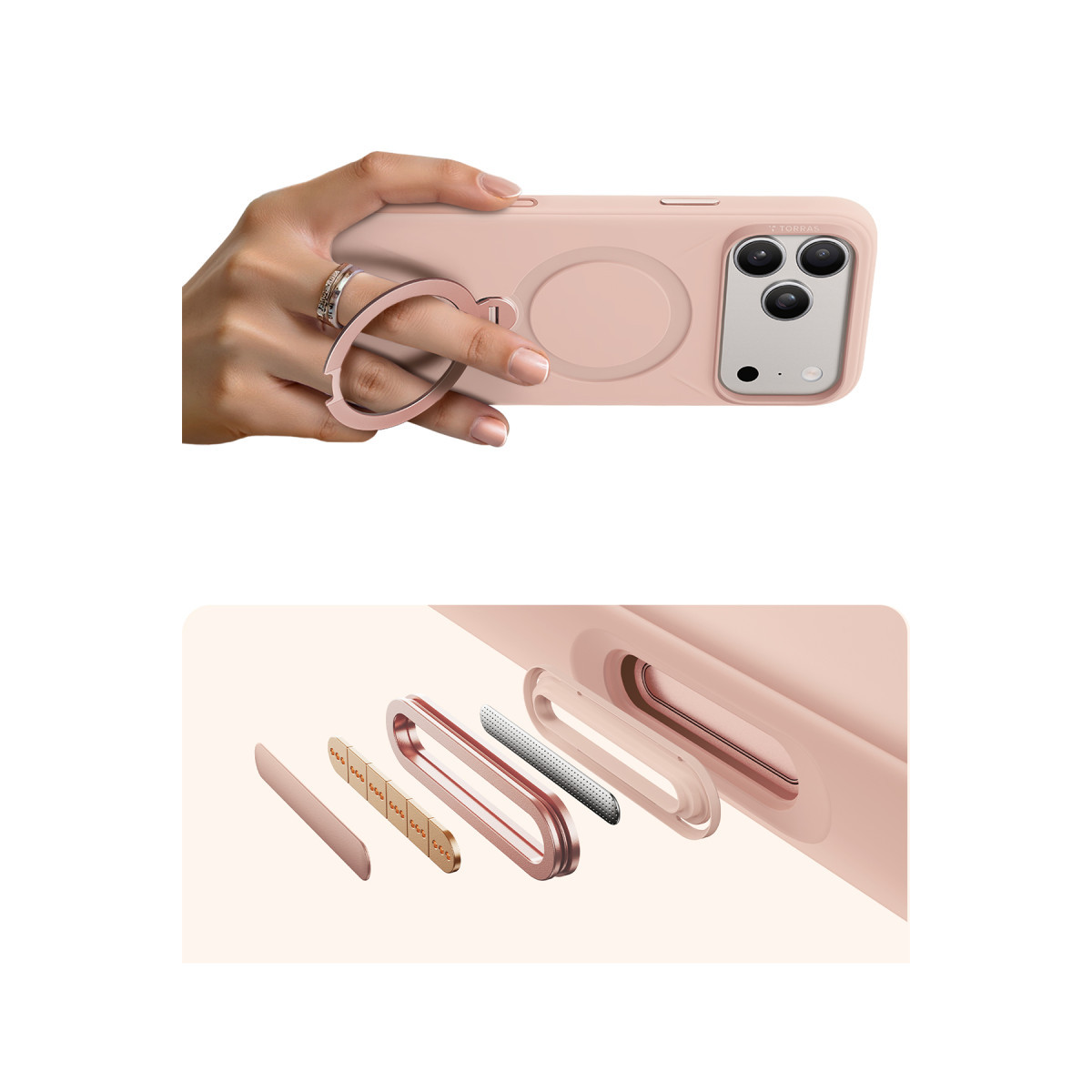 Torras Apple iPhone 17 Pro Max O Stand Spin Silicone Serisi Magsafe Kılıf – Pembe görseli 4
