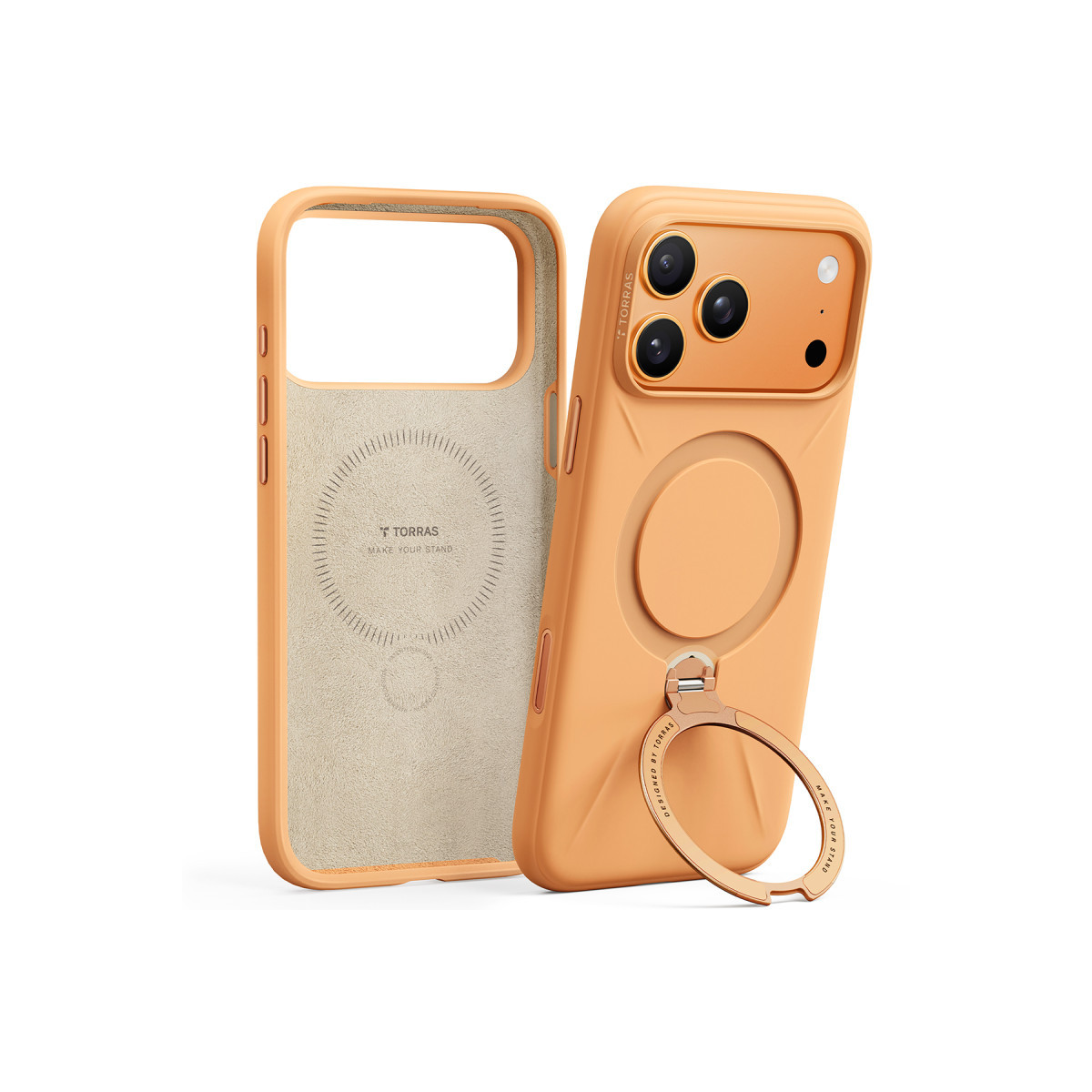 Torras Apple iPhone 17 Pro Max O Stand Spin Silicone Serisi Magsafe Kılıf – Turuncu görseli 2