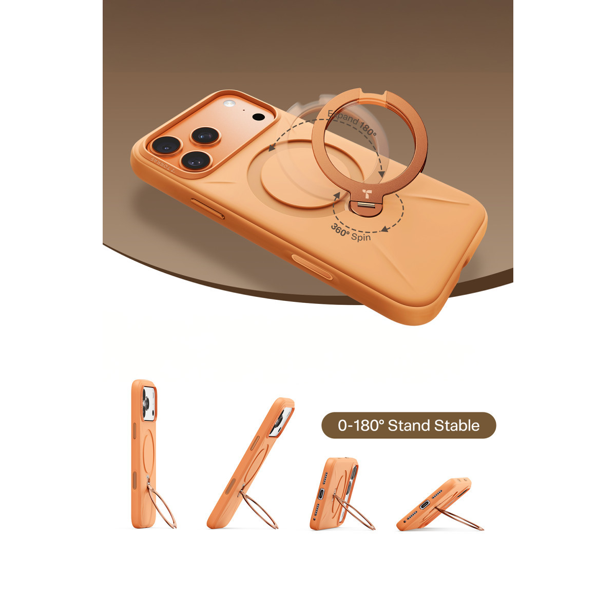 Torras Apple iPhone 17 Pro Max O Stand Spin Silicone Serisi Magsafe Kılıf – Turuncu görseli 4