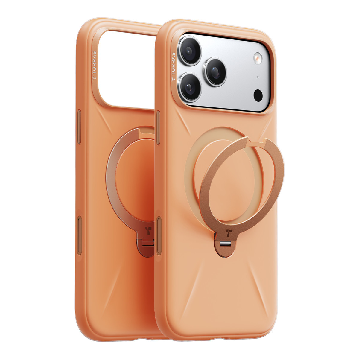 Torras Apple iPhone 17 Pro Max O Stand Spin Silicone Serisi Magsafe Kılıf – Turuncu görseli 1