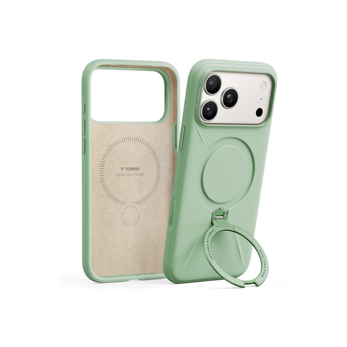 Torras Apple iPhone 17 Pro Max O Stand Spin Silicone Serisi Magsafe Kılıf – Yeşil görseli 2