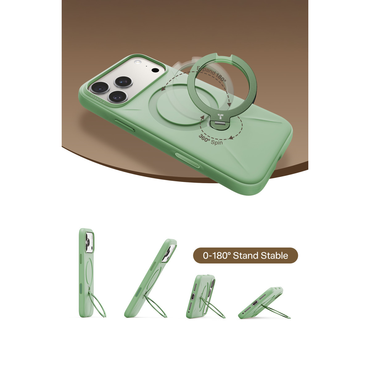 Torras Apple iPhone 17 Pro Max O Stand Spin Silicone Serisi Magsafe Kılıf – Yeşil görseli 4