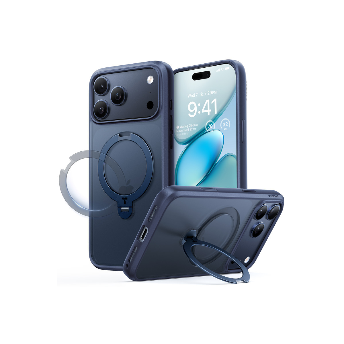 Torras Apple iPhone 17 Pro Max O Stand Spin Serisi Magsafe Kılıf – Lacivert görseli 2