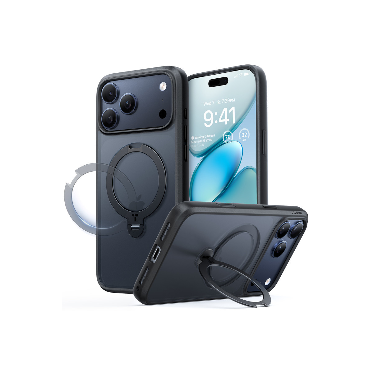 Torras Apple iPhone 17 Pro Max O Stand Spin Serisi Magsafe Kılıf – Siyah görseli 2