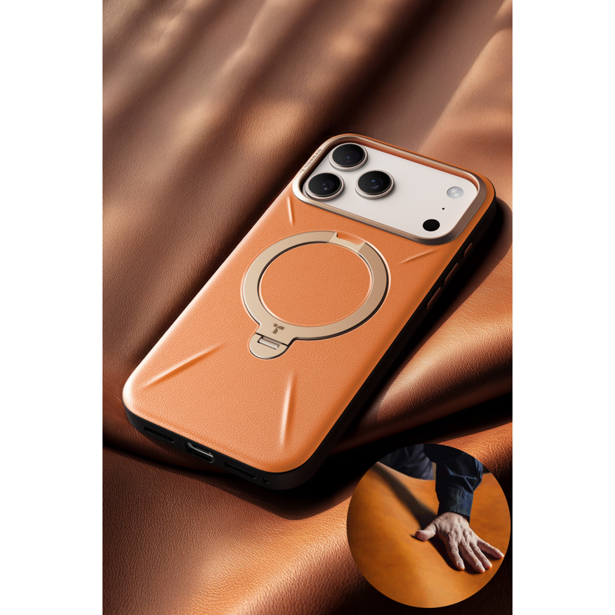Torras Apple iPhone 17 Pro Max O Stand Spin VegSkin Serisi Magsafe Kılıf – Turuncu görseli 4