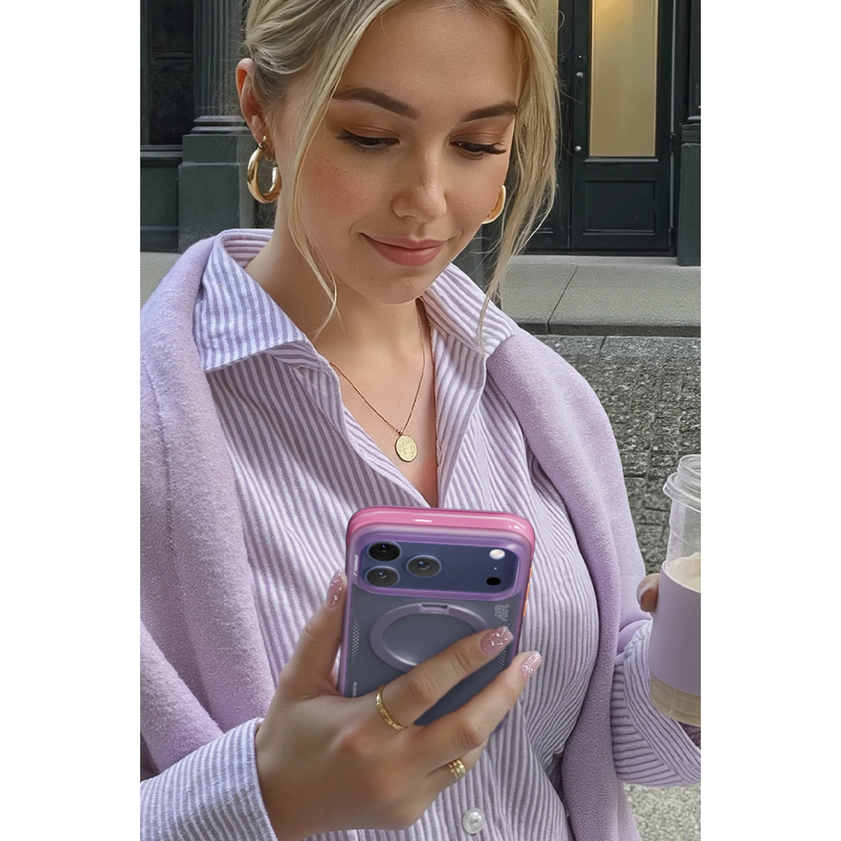 Torras Apple iPhone 17 Pro O Stand Spin Air Serisi Magsafe Kılıf – Pembe görseli 6