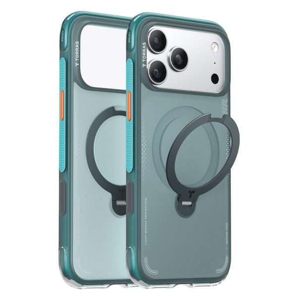 Torras Apple iPhone 17 Pro O Stand Spin Air Serisi Magsafe Kılıf - Yeşil-Mavi