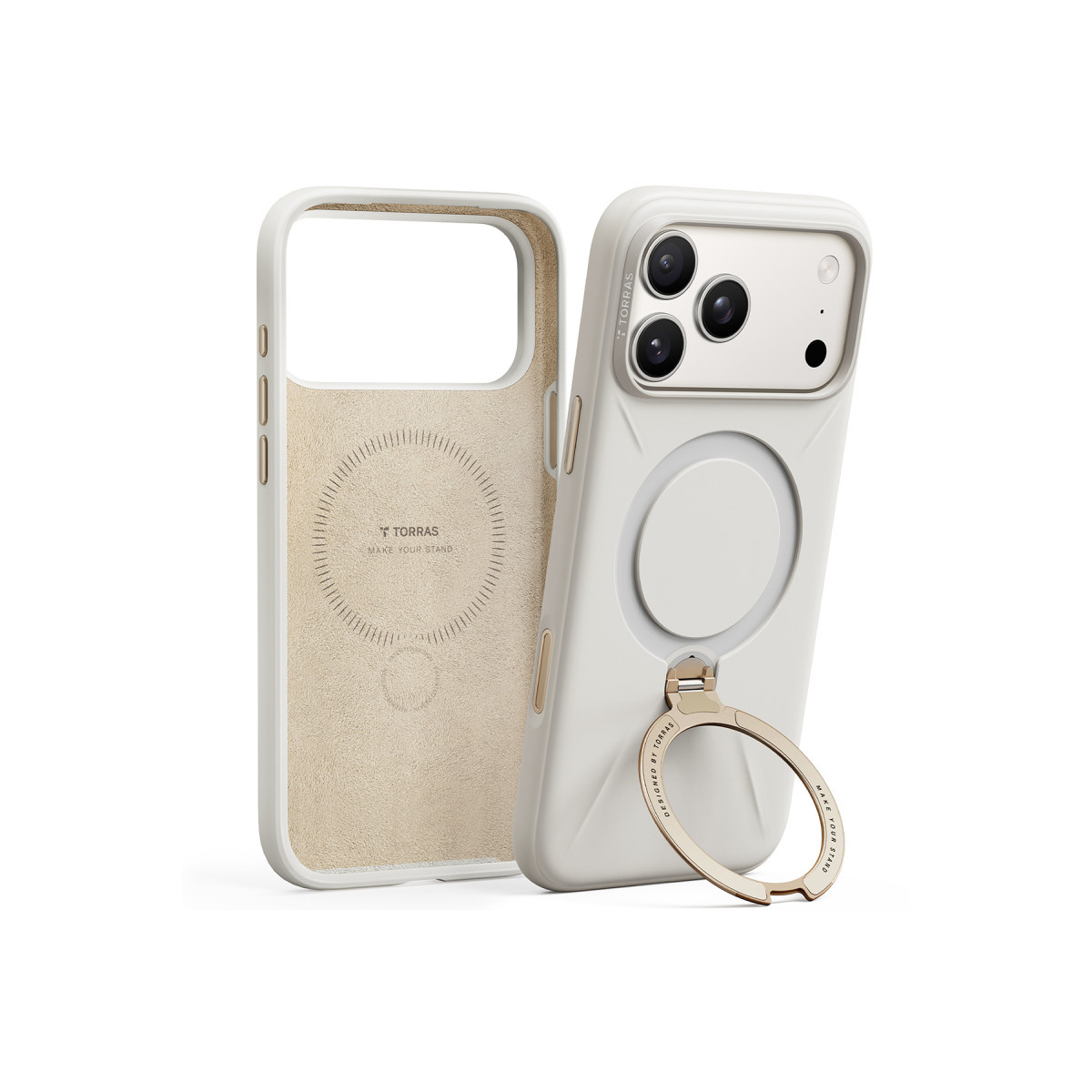 Torras Apple iPhone 17 Pro O Stand Spin Silicone Serisi Magsafe Kılıf – Beyaz görseli 2