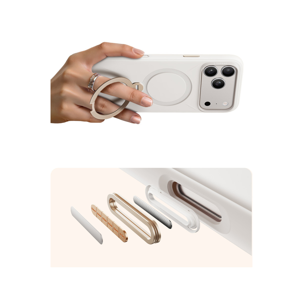 Torras Apple iPhone 17 Pro O Stand Spin Silicone Serisi Magsafe Kılıf – Beyaz görseli 5