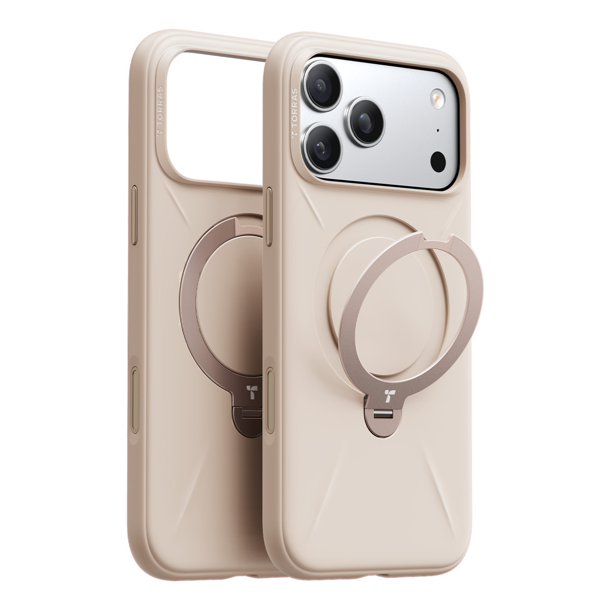 Torras Apple iPhone 17 Pro O Stand Spin Silicone Serisi Magsafe Kılıf – Krem görseli 1