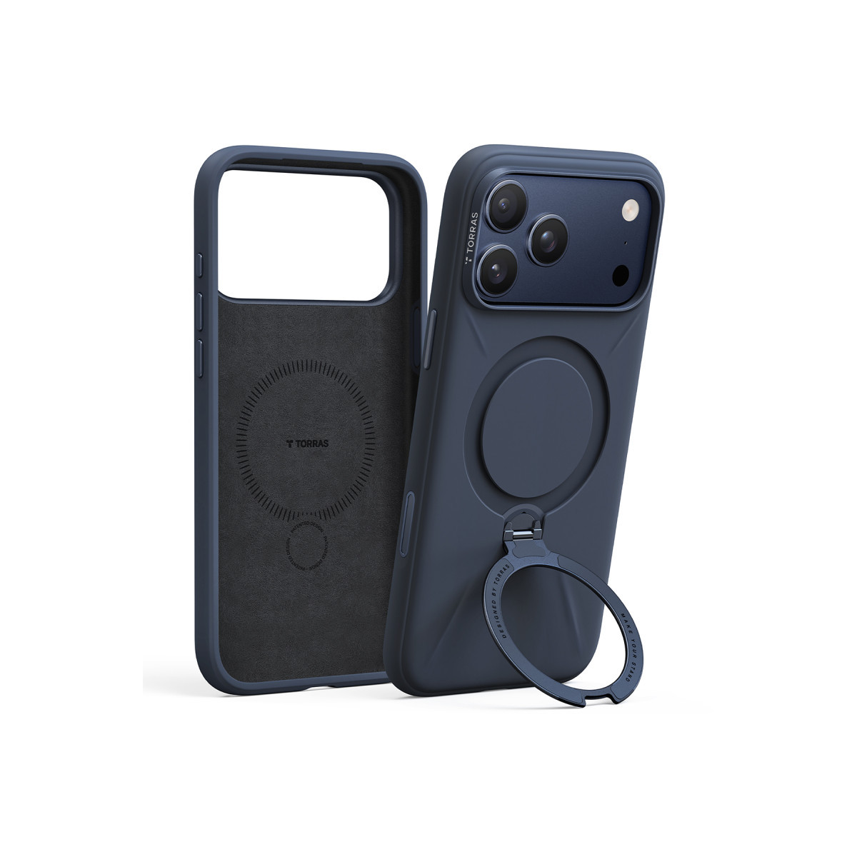 Torras Apple iPhone 17 Pro O Stand Spin Silicone Serisi Magsafe Kılıf – Lacivert görseli 2