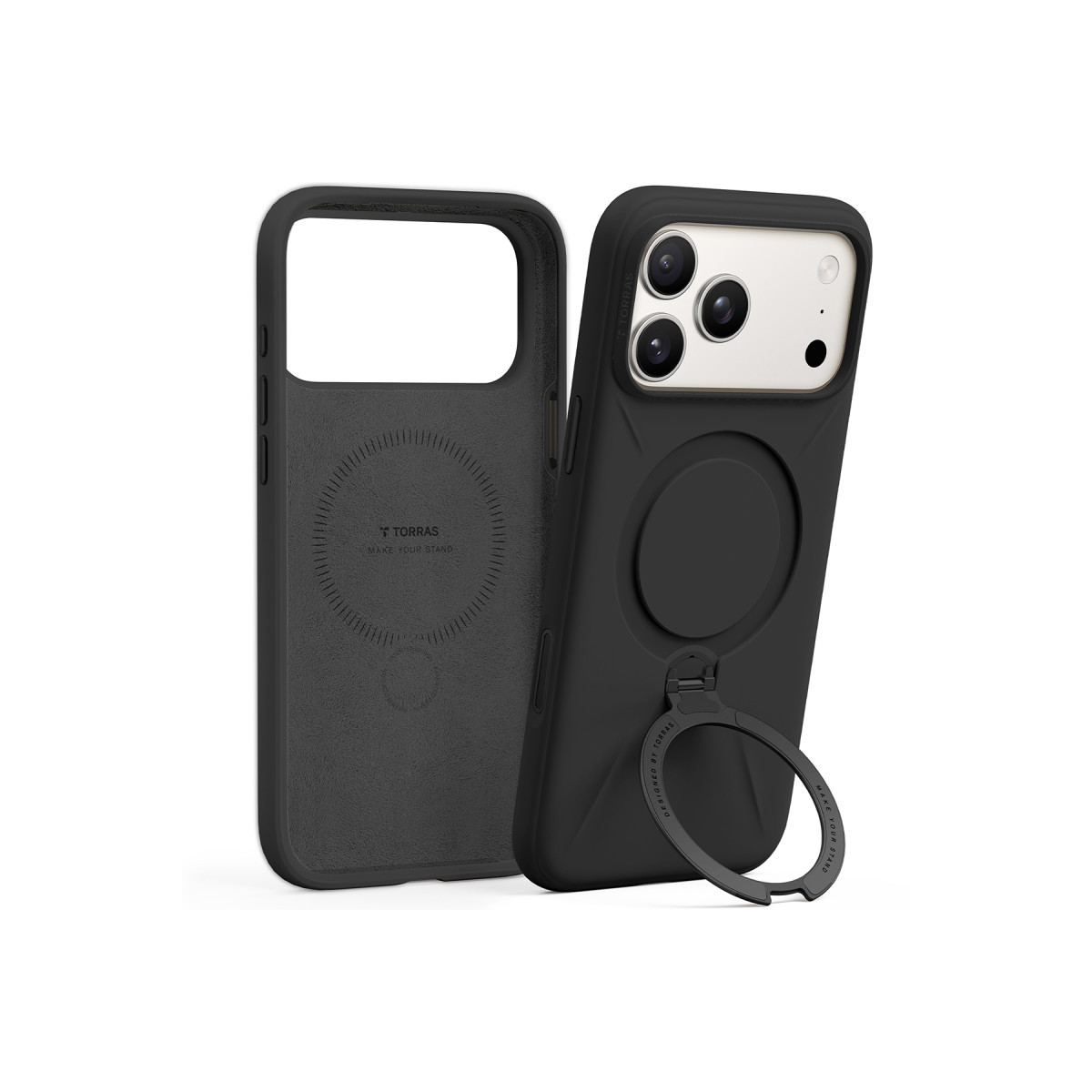 Torras Apple iPhone 17 Pro O Stand Spin Silicone Serisi Magsafe Kılıf – Siyah görseli 2