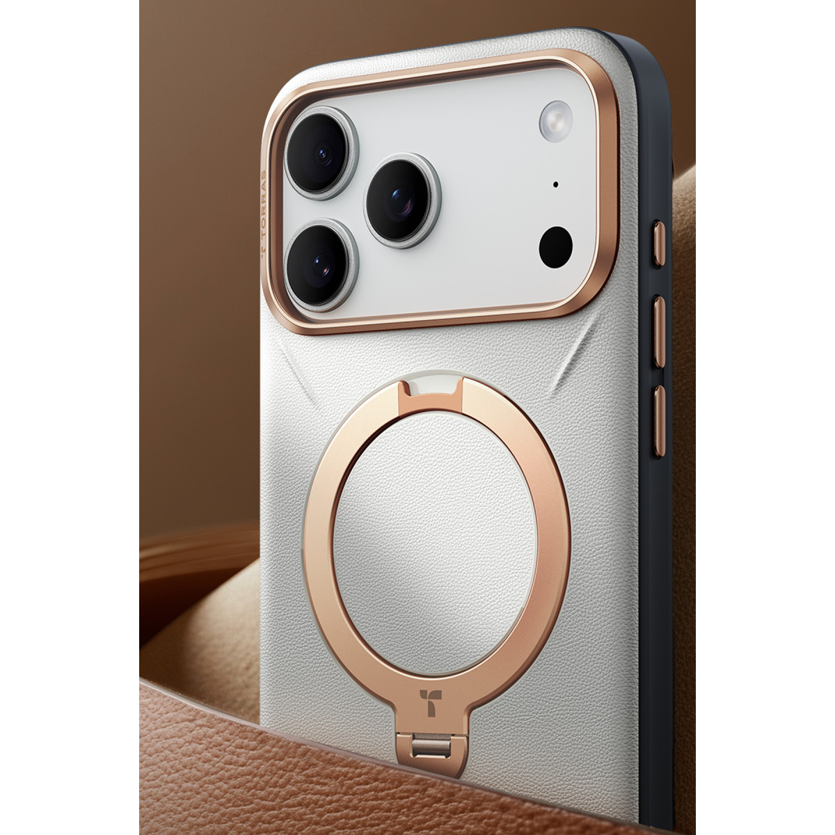 Torras Apple iPhone 17 Pro O Stand Spin VegSkin Serisi Magsafe Kılıf – Gri görseli 3