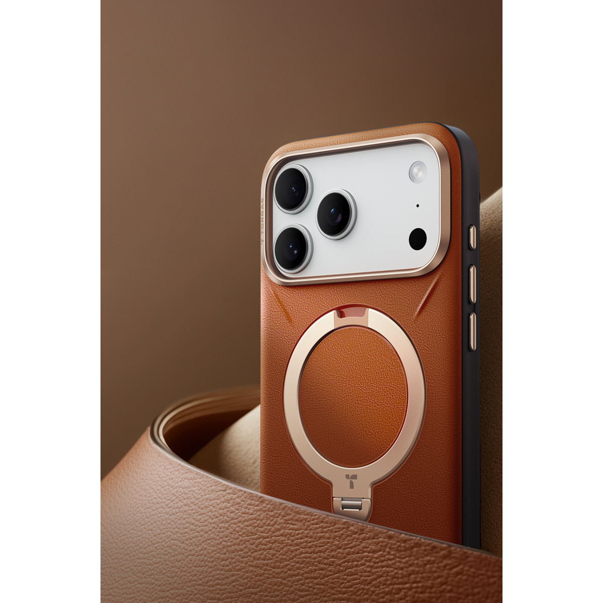 Torras Apple iPhone 17 Pro O Stand Spin VegSkin Serisi Magsafe Kılıf – Kahverengi görseli 3