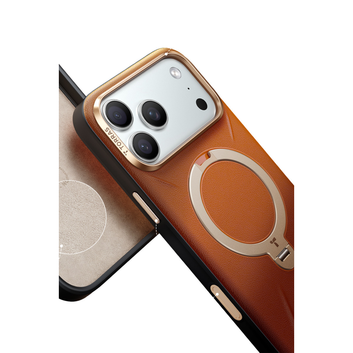 Torras Apple iPhone 17 Pro O Stand Spin VegSkin Serisi Magsafe Kılıf – Kahverengi görseli 5