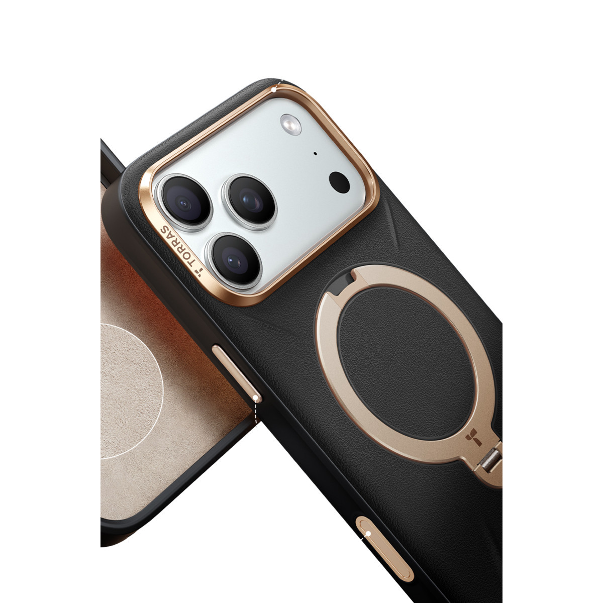 Torras Apple iPhone 17 Pro O Stand Spin VegSkin Serisi Magsafe Kılıf – Siyah görseli 5