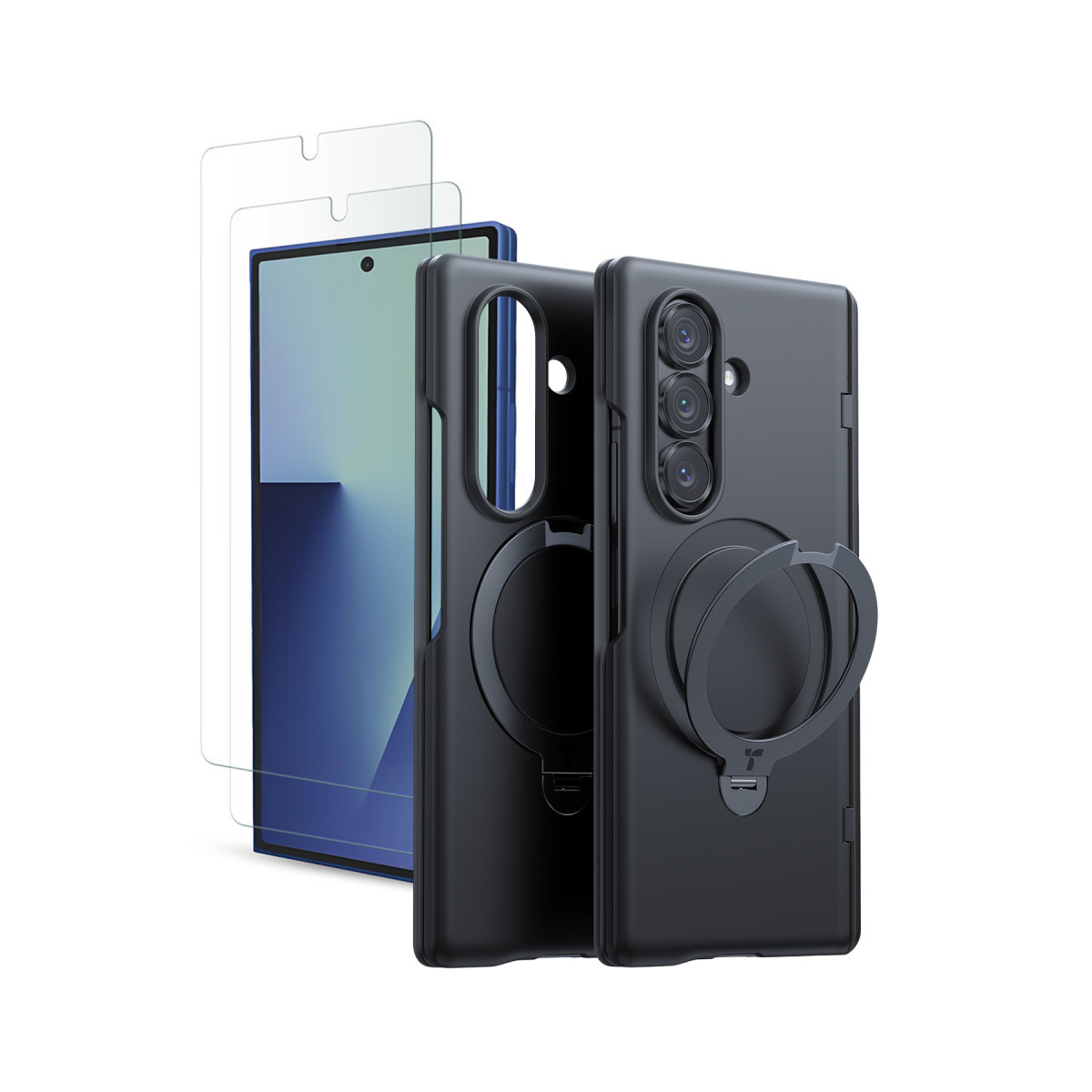 Torras Samsung Galaxy Z Fold 7 2 Adet Ekran Koruyuculu O Stand Spin Serisi Magsafe Kılıf – Siyah görseli 1