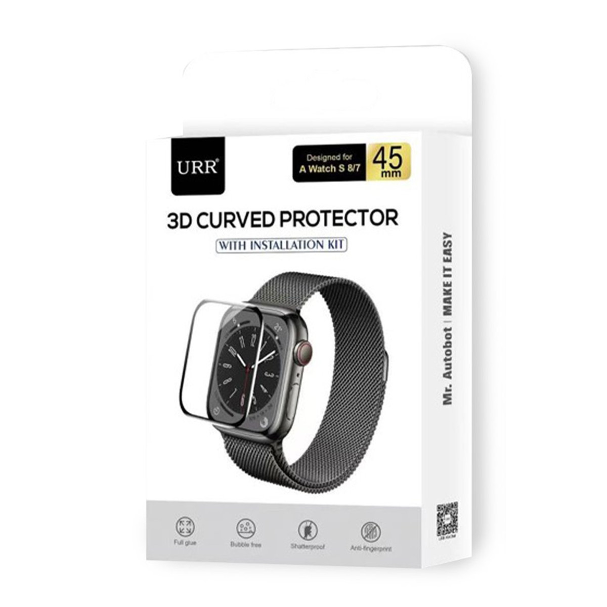 URR Apple Watch 46mm 2in1 PMMA Nano Ekran Koruyucu – Siyah görseli 3