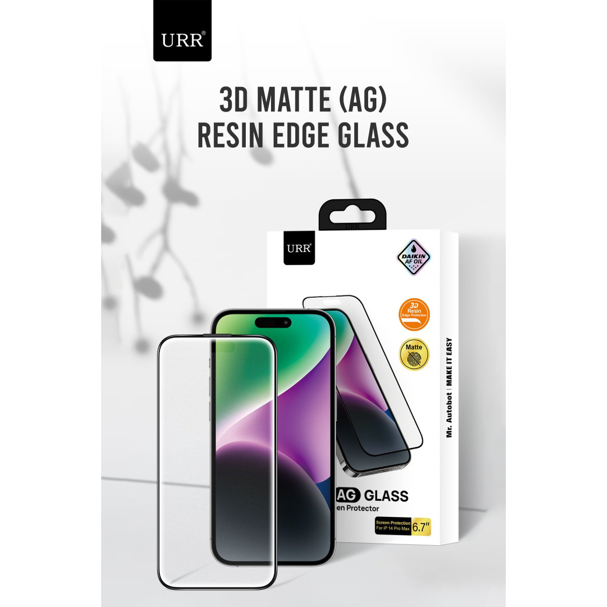 URR Apple iPhone 15 Pro Max 3D Matte Antiglare Resin Edge Cam Ekran Koruyucu – Siyah görseli 5