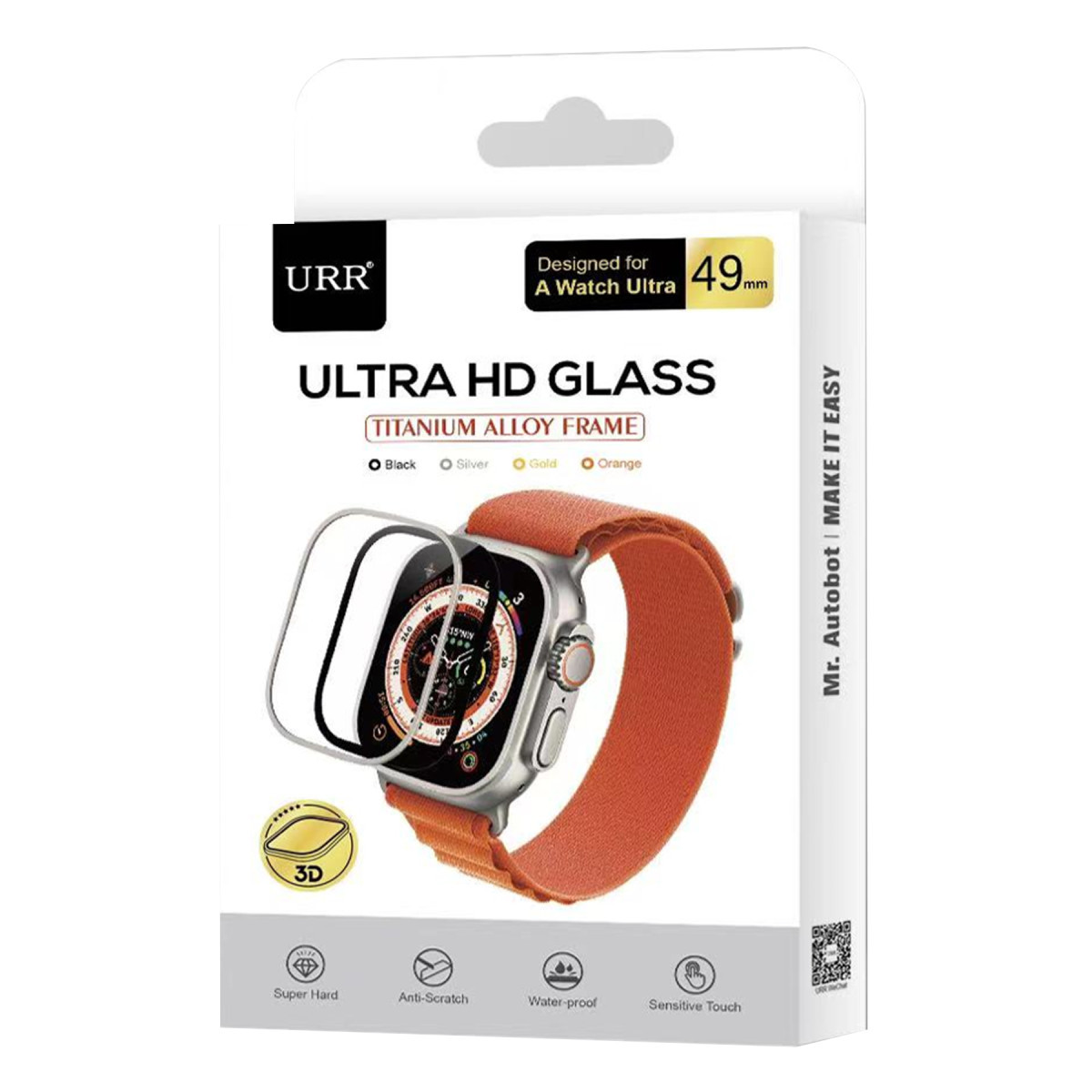 URR Apple Watch Ultra 2 49mm 3D Full Glue 2in1 Saat Cam Ekran Koruyucu – Siyah görseli 2