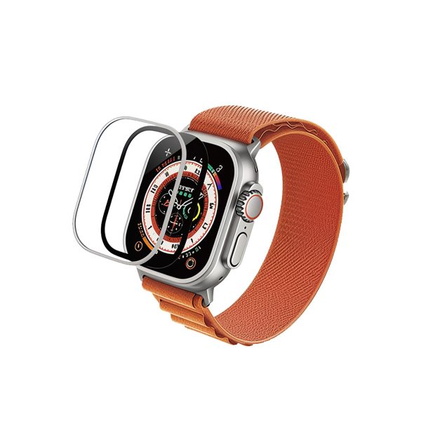 URR Apple Watch Ultra 2 49mm 3D Full Glue 2in1 Saat Cam Ekran Koruyucu - Siyah
