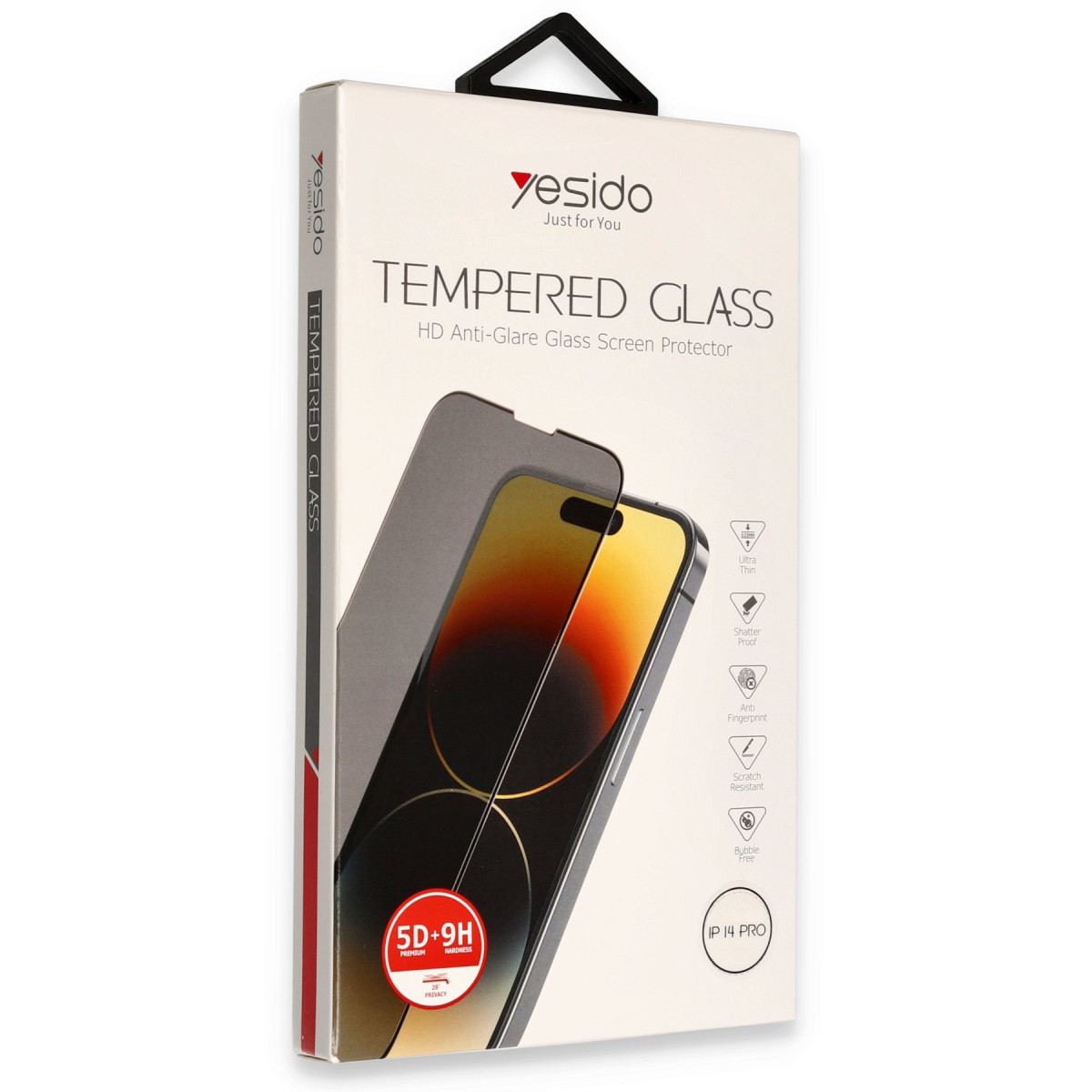 Yesido Apple iPhone 14 Pro TG13 5D Hayalet Cam Ekran Koruyucu – Siyah görseli 3