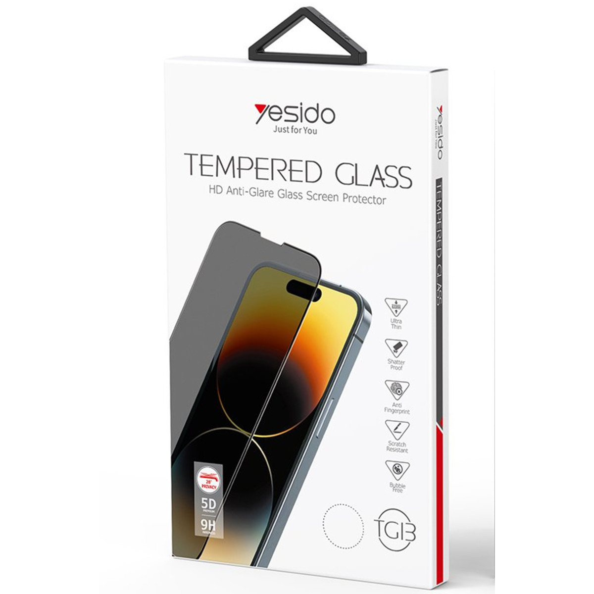 Yesido Apple iPhone 16 TG13 5D Hayalet Cam Ekran Koruyucu – Siyah görseli 3