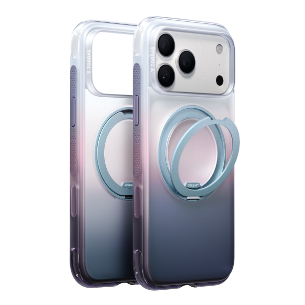 Torras Apple iPhone 18 Pro O3 Air Gradient Standlı Magsafe Kapak - Mor-Mavi