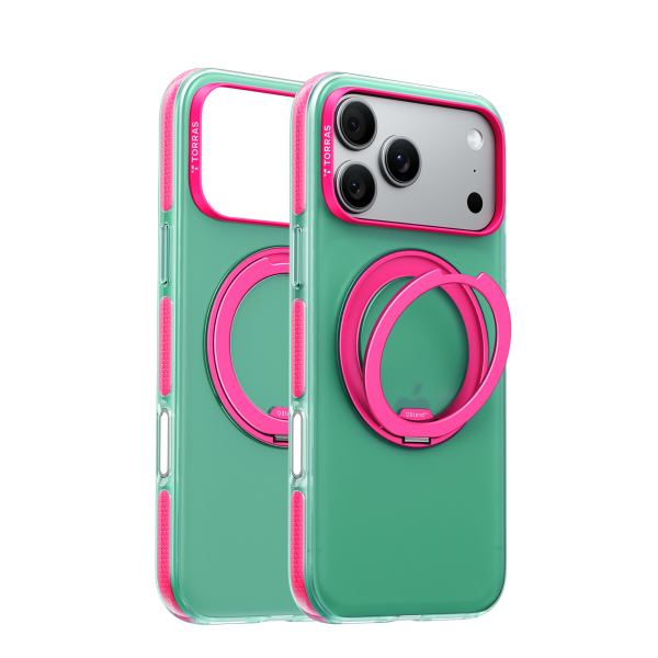 Torras Apple iPhone 18 Pro Ostand O3 Hue Standlı Magsafe Kapak - Yeşil-Pembe