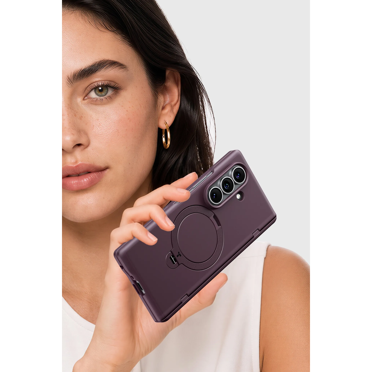 Torras Samsung Galaxy Z Fold 8 Ultra Ostand Q3 Spin 2 Adet Ekran Koruyuculu Magsafe Kılıf – Mor görseli 5