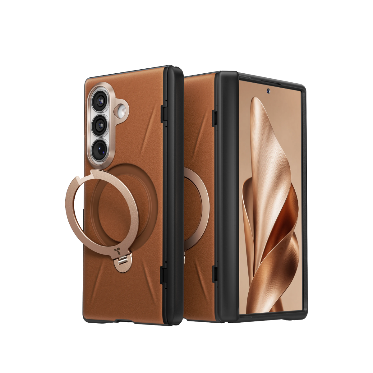 Torras Samsung Galaxy Z Fold 8 Ultra Ostand Q3 VegSkin 2 Adet Ekran Koruyuculu Magsafe Kılıf – Kahverengi görseli 2