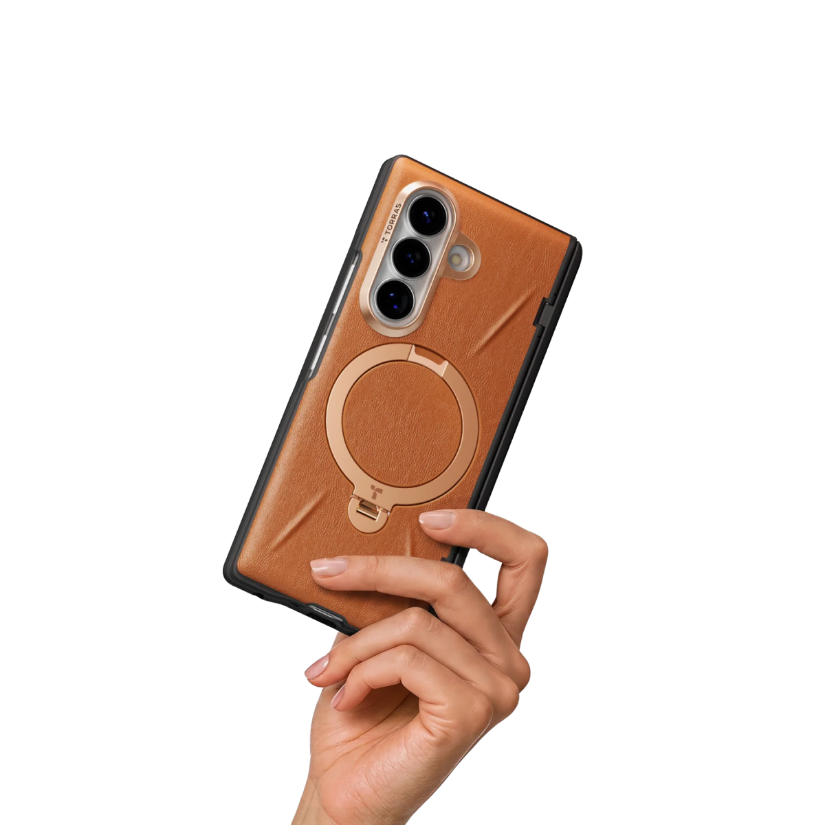 Torras Samsung Galaxy Z Fold 8 Ultra Ostand Q3 VegSkin 2 Adet Ekran Koruyuculu Magsafe Kılıf – Kahverengi görseli 3